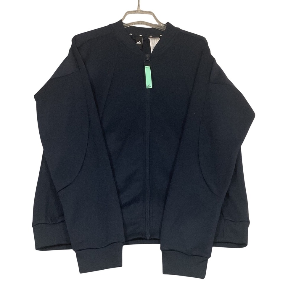 Adidas Mens Full Zip Track Jacket Navy Blue Bomber Collar Large‎ L